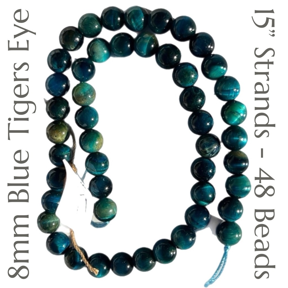 8mm Blue Tiger’s‎ Eye - 15” Strand - 48 Individual Beads Beading Jewelry Design
